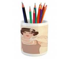 Brunette Flapper Pencil Pen Holder