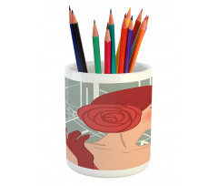 Lady with Bandana Pencil Pen Holder