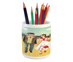 Couple in Vineyard Pencil Pen Holder