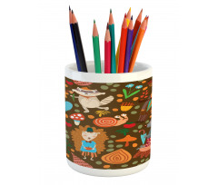 Raccoon and Butterfly Pencil Pen Holder