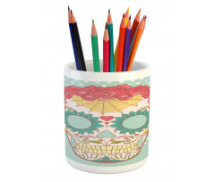 Floral Lady Skull Pencil Pen Holder