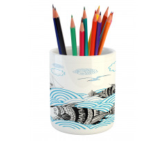 Sketch Boat and Animals Pencil Pen Holder