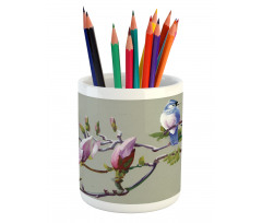 Waxwing Sparrow Bird Pencil Pen Holder