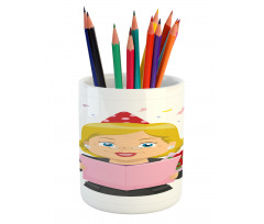 Woman Reading Note Pencil Pen Holder