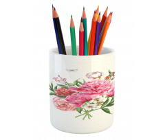 Vintage Bouquet of Flowers Pencil Pen Holder