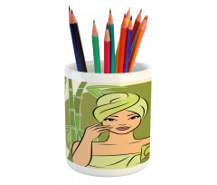 East Themed Beauty Lady Pencil Pen Holder