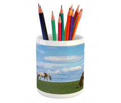 Horses Grazing Meadow Pencil Pen Holder