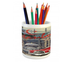 Vintage Collage Car Pencil Pen Holder