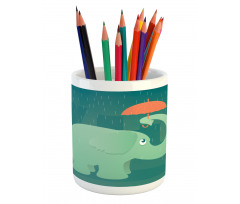 Elephant Holding Umbrella Pencil Pen Holder