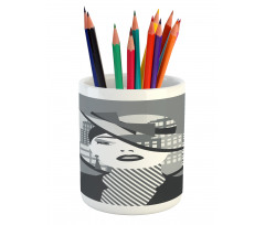 City Silhouette and Lady Art Pencil Pen Holder