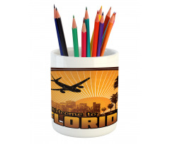 Travel Theme Old Stamp Pencil Pen Holder