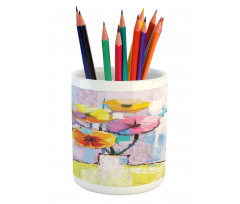 Abstract Oil Paint Art Pencil Pen Holder