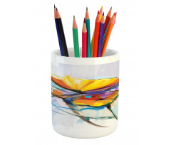 Oil Paint Art Flowers Pencil Pen Holder