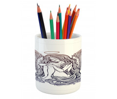 Long Hair Girl and Halo Pencil Pen Holder