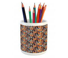 Colorful Cats Holding Hearts Pencil Pen Holder