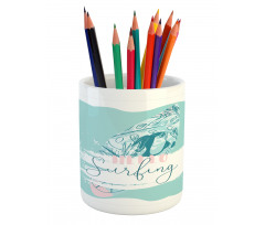 Surfboard with Flowers Pencil Pen Holder