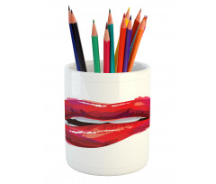 Woman Biting Lips Pencil Pen Holder