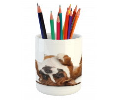 Funny Playful Puppy Image Pencil Pen Holder