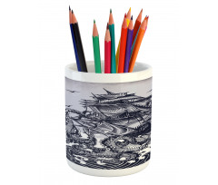 Octopus and Ship in Storm Pencil Pen Holder