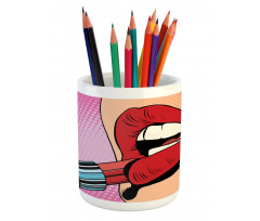 Halftone Comic Pop Art Girl Pencil Pen Holder