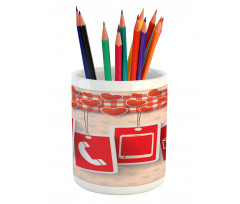 Phone and Hearts Pencil Pen Holder