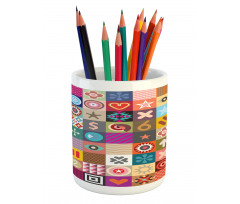 Multi Patterned Squares Pencil Pen Holder