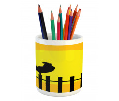 Rooster Silhouette Sunrise Pencil Pen Holder