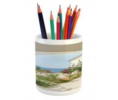 Plants Flowers Sea Panorama Pencil Pen Holder