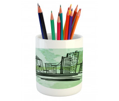 Watercolor Buildings Art Pencil Pen Holder