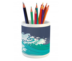 Ocean Curl Sea Waves Pencil Pen Holder