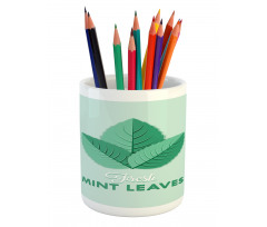 Fresh Mint Leaves Calligraphy Pencil Pen Holder