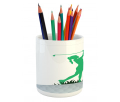 Woman Golf Player Taking Shot Pencil Pen Holder