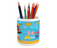 Hello August Text Sun Pencil Pen Holder