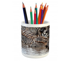 Zebra Wildebeest Herd Pencil Pen Holder