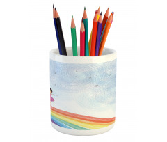 Girl Dances on Rainbow Pencil Pen Holder