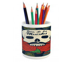 Skull with Roses Pencil Pen Holder