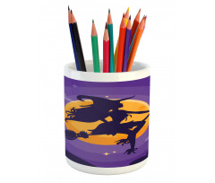 Witch Broom Silhouette Pencil Pen Holder