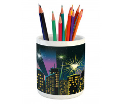 Fireworks Illustration in City Pencil Pen Holder