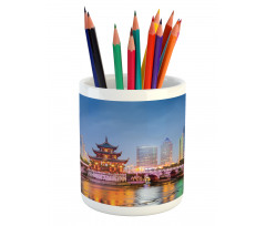 China Cityscape at Dusk Time Pencil Pen Holder