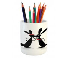 Couple Rabbits Bow Tie Pencil Pen Holder