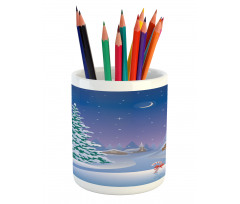 Vertical Cartoon Snowy Path Pencil Pen Holder