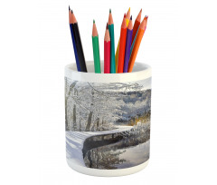 Snow Covered Path in Forest Pencil Pen Holder