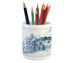 Sketch of Ski Hut Resort Pencil Pen Holder