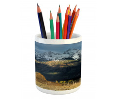 Rustic Wooden Hut Mountains Pencil Pen Holder