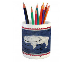 Old Postage Stamp Like Flag Pencil Pen Holder