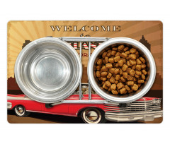 Retro Car and City Skyline Pet Mat