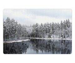 Trees in Cold Day Lake Pet Mat