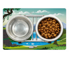 Cartoon Style Lake Waterfall Pet Mat