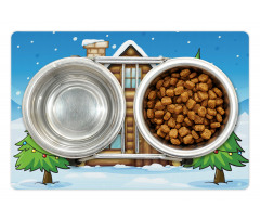 Cabin and Firs in Winter Pet Mat