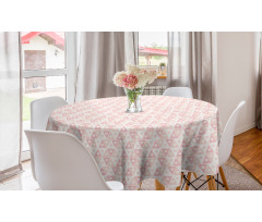Romantik Yuvarlak Masa Örtüsü Kalp Süslemeli Pastel Minimal Üçgenler 